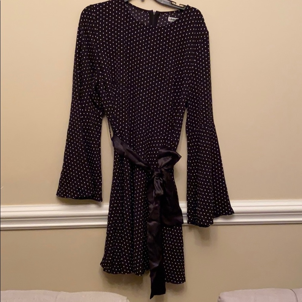 Unique 21 Black Polka Dot Bell Sleeve Dress Ladies Size 14